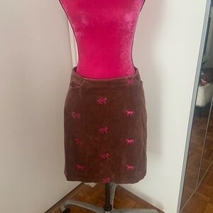 Lilly Pulitzer brown corduroy pink horse skirt 8